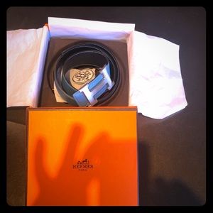 blue and black unisex belt, reversible, Hermes